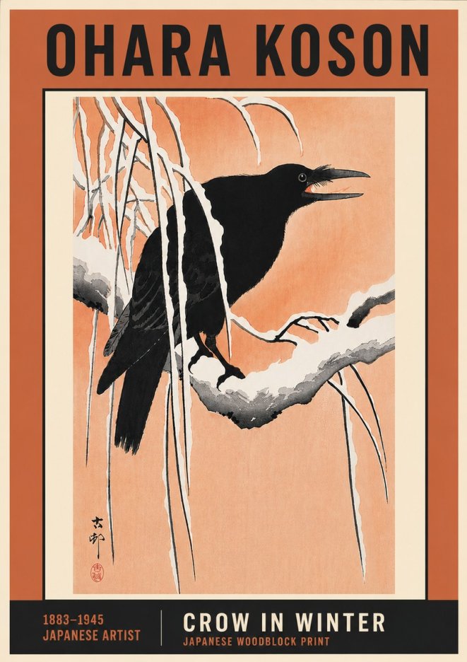 Ohara Koson Crow in Winter II No6 - Plakat