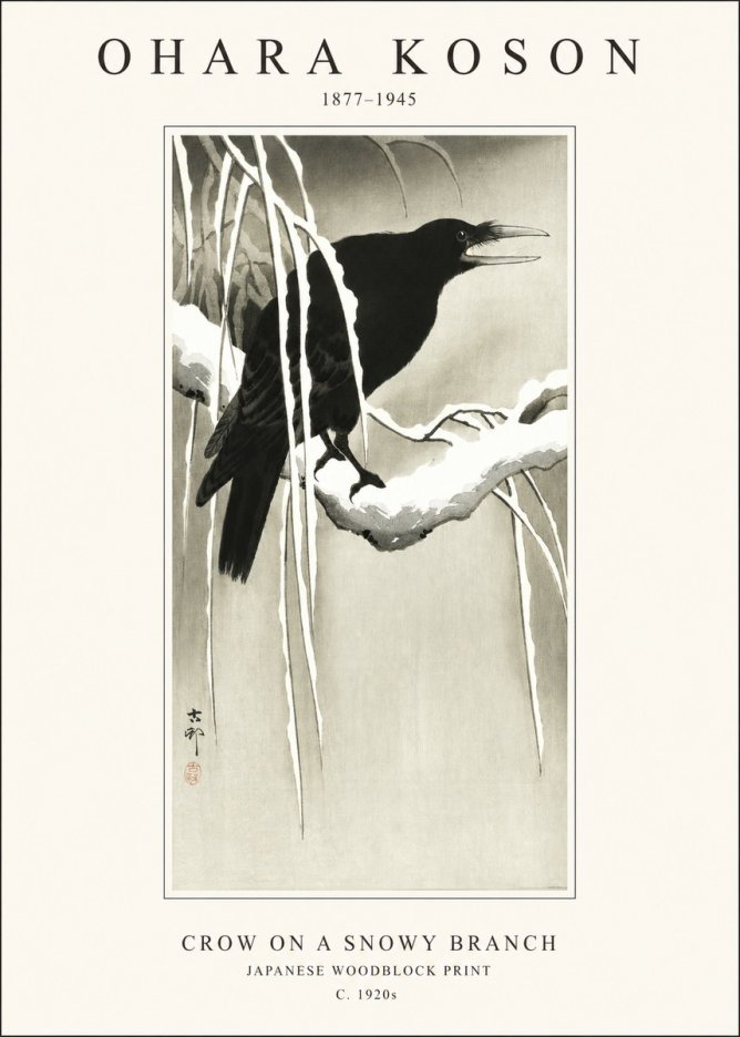 Ohara Koson Crow on a Snowy Branch III No1 - Plakat