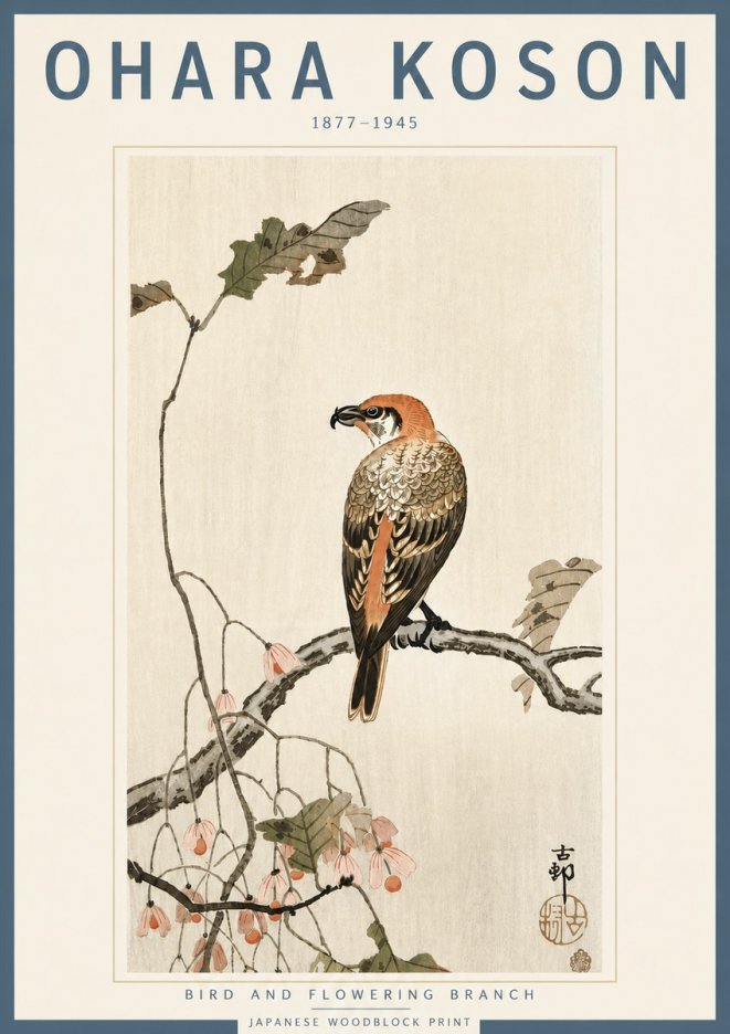 Ohara Koson Bird and Flowering Branch No4 - Plakat