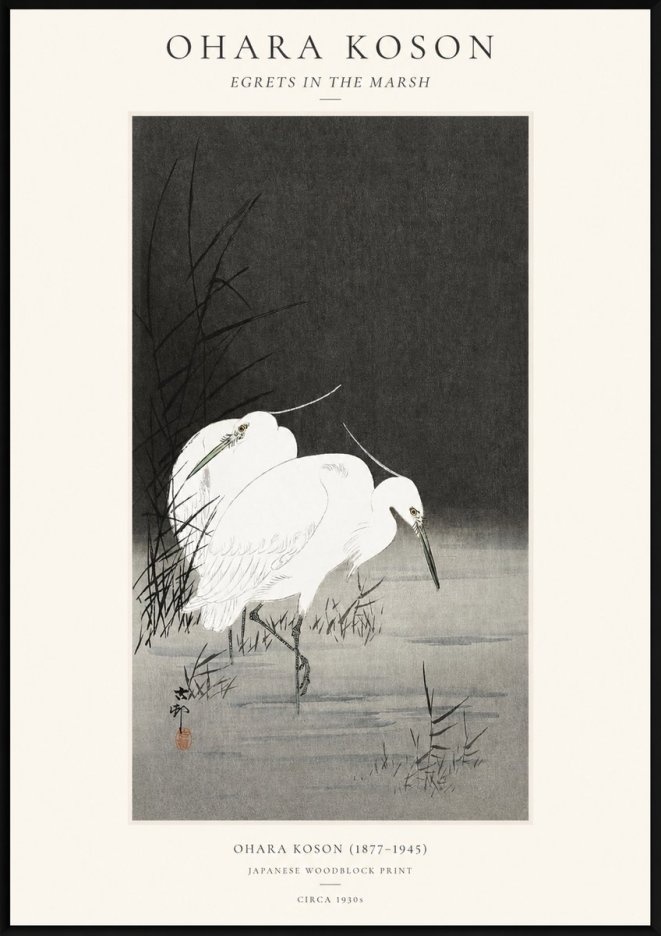 Ohara Koson Egrets in the Marsh No1 - Plakat