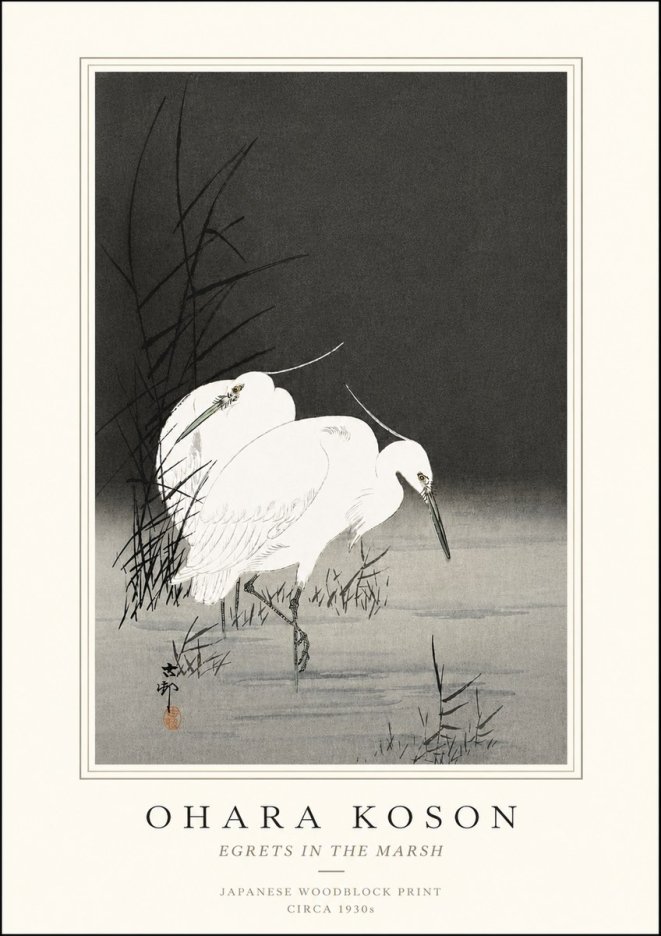 Ohara Koson Egrets in the Marsh No5 - Plakat