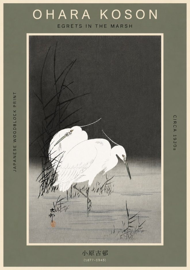 Ohara Koson Egrets in the Marsh No6 - Plakat