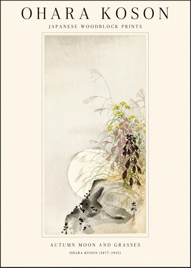 Ohara Koson Autumn Moon and Grasses No1 - Plakat