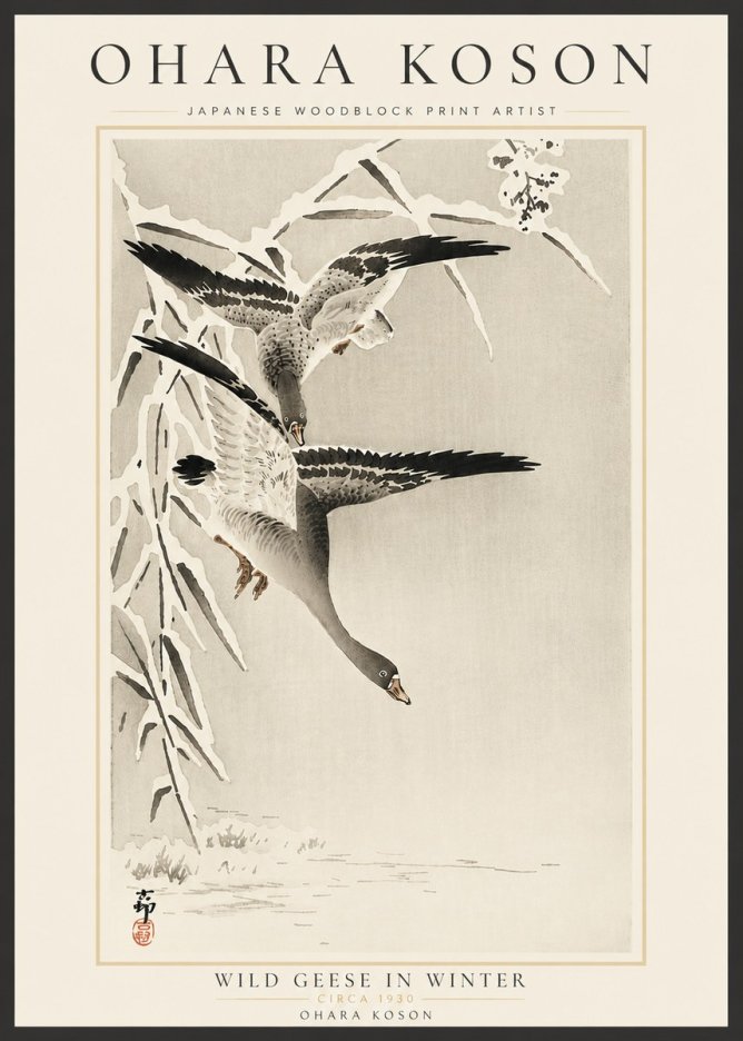 Ohara Koson Wild Geese in Winter No6 - Plakat