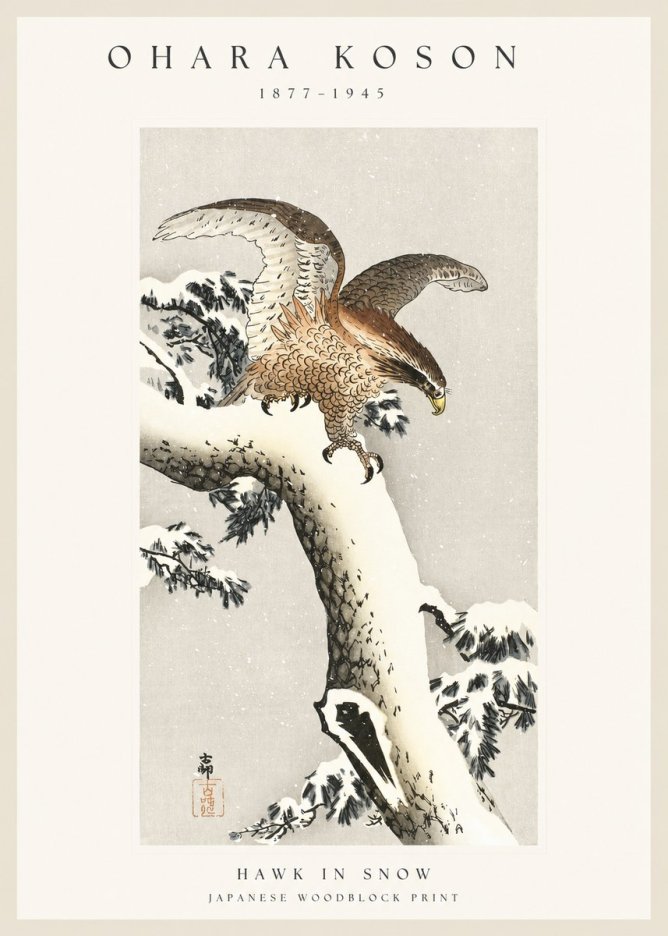 Ohara Koson Hawk in Snow No1 - Plakat