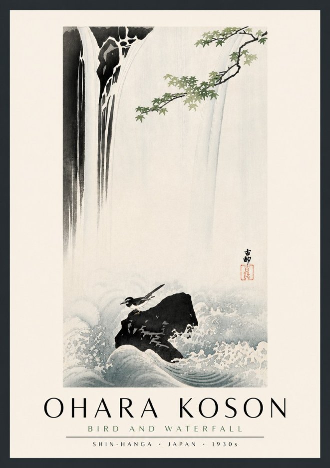 Ohara Koson Bird and Waterfall No5 - Plakat
