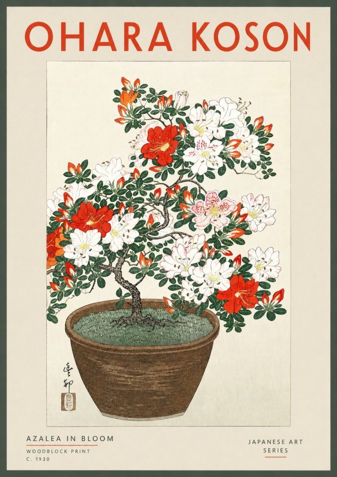 Ohara Koson Azalea in Bloom No2 - Plakat
