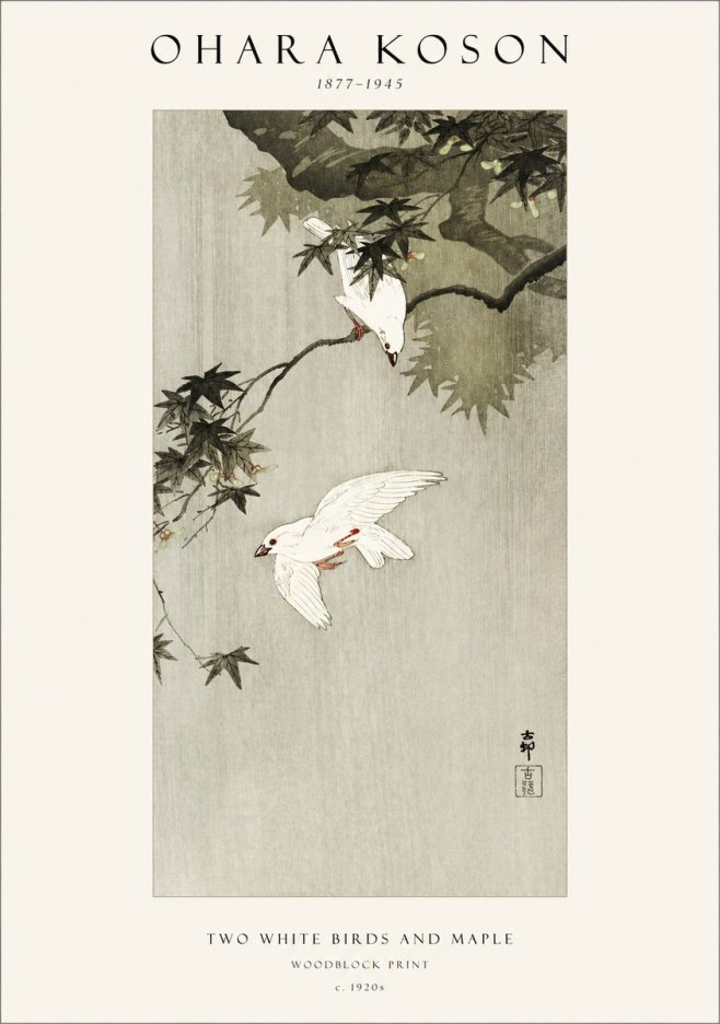 Ohara Koson Two White Birds and Maple No1 - Plakat