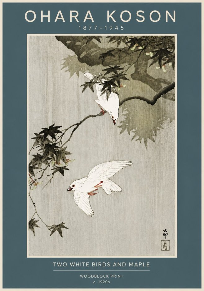 Ohara Koson Two White Birds and Maple No4 - Plakat