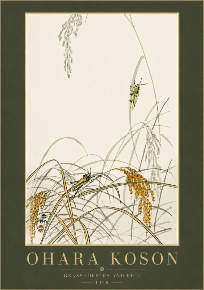 Ohara Koson Grasshoppers and Rice No6 - Plakat