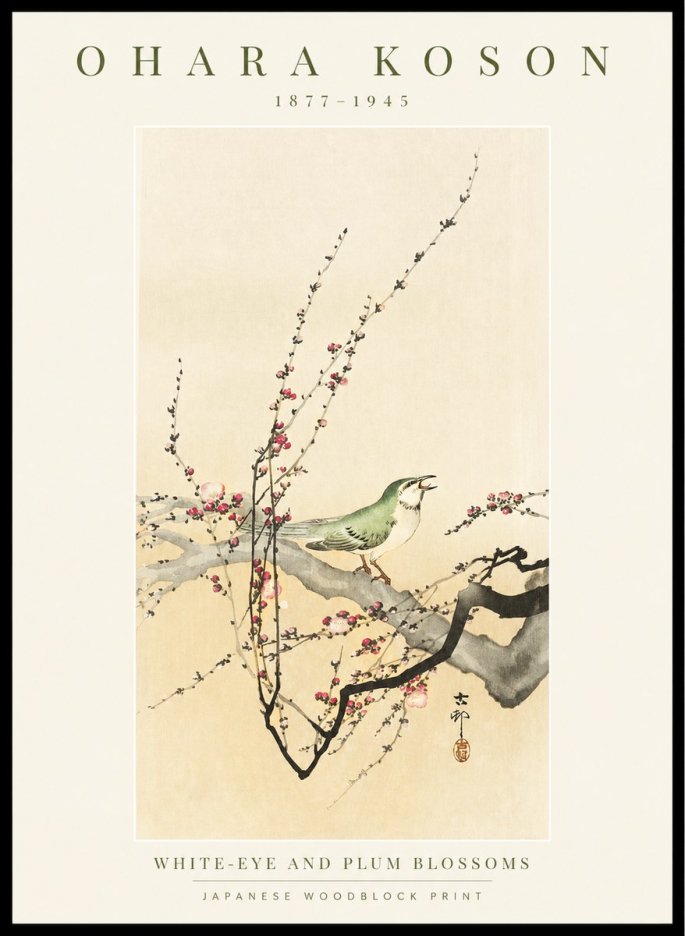 Ohara Koson White-eye and Plum Blossoms No1 - Plakat