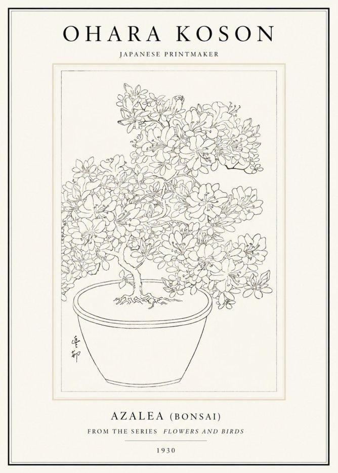 Ohara Koson Azalea (Bonsai) No1 - Plakat