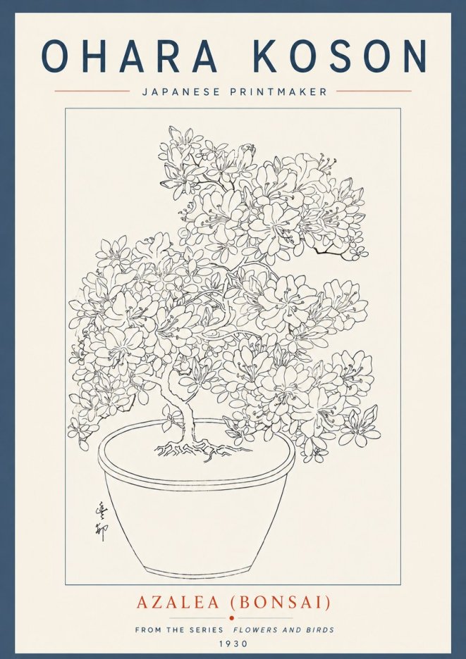 Ohara Koson Azalea (Bonsai) No6 - Plakat