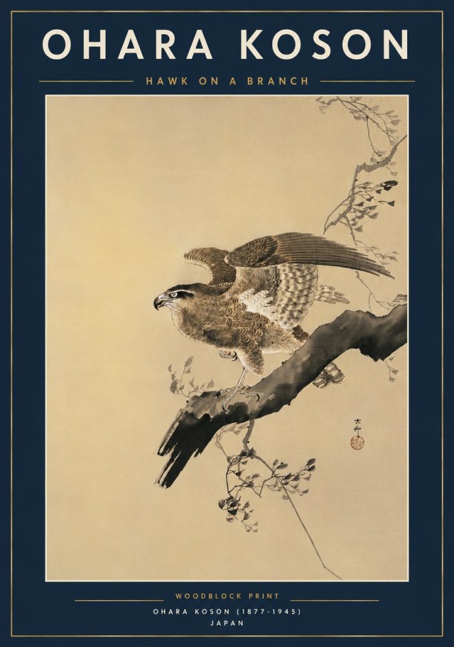 Ohara Koson Hawk on a Branch I No6 - Plakat