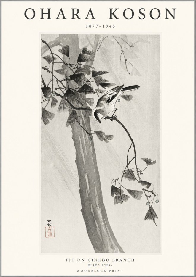 Ohara Koson Tit on Ginkgo Branch No1 - Plakat