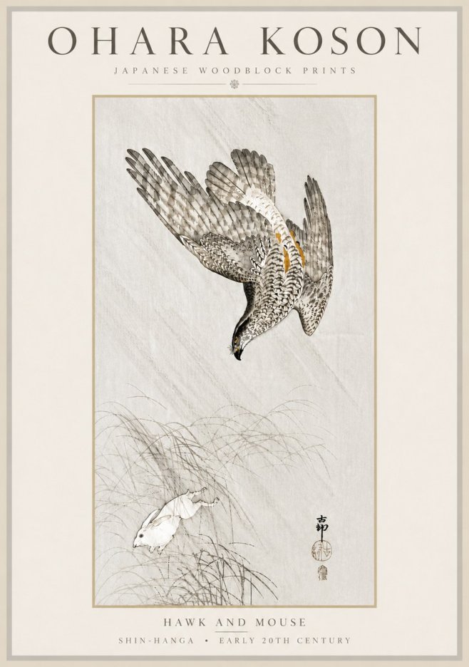Ohara Koson Hawk and Mouse No6 - Plakat