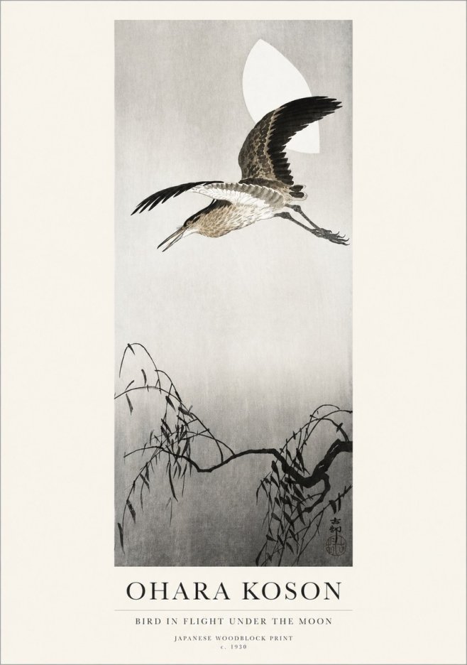 Ohara Koson Bird in Flight Under the Moon No1 - Plakat