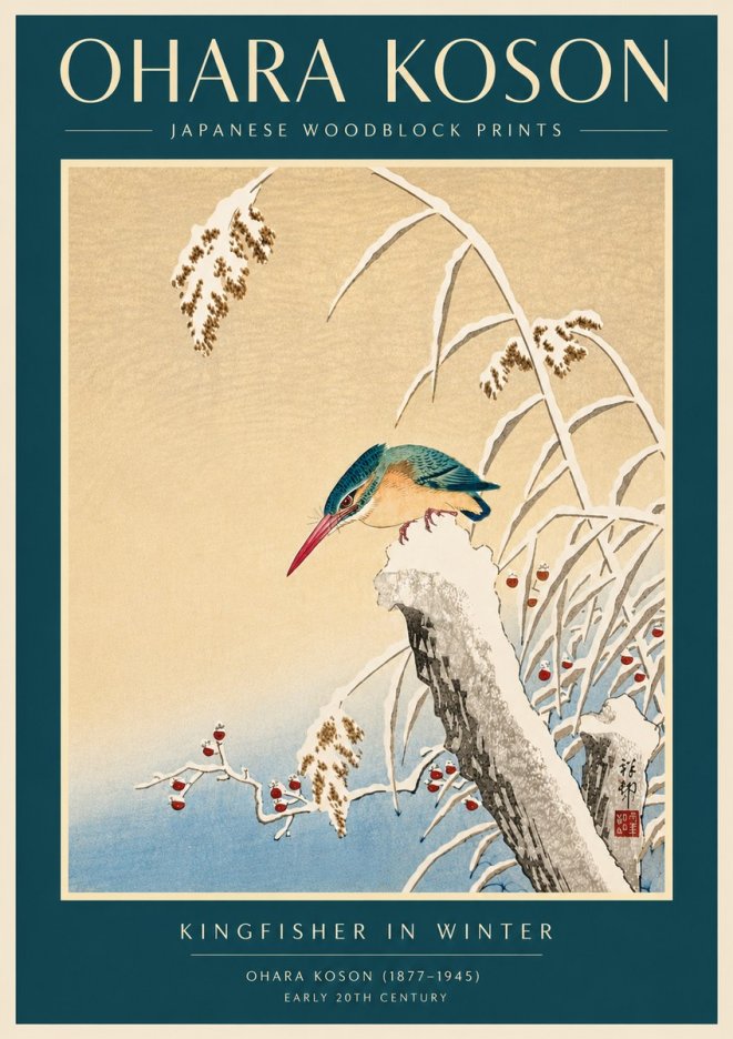 Ohara Koson Kingfisher in Winter II No6 - Plakat