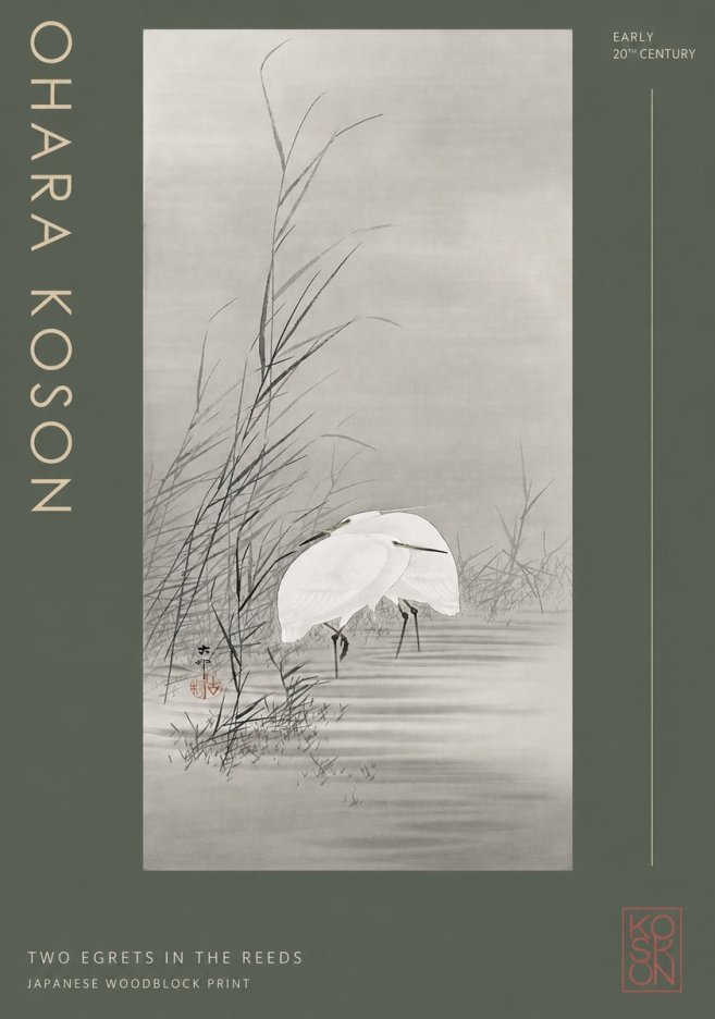 Ohara Koson Two Egrets in the Reeds No2 - Plakat