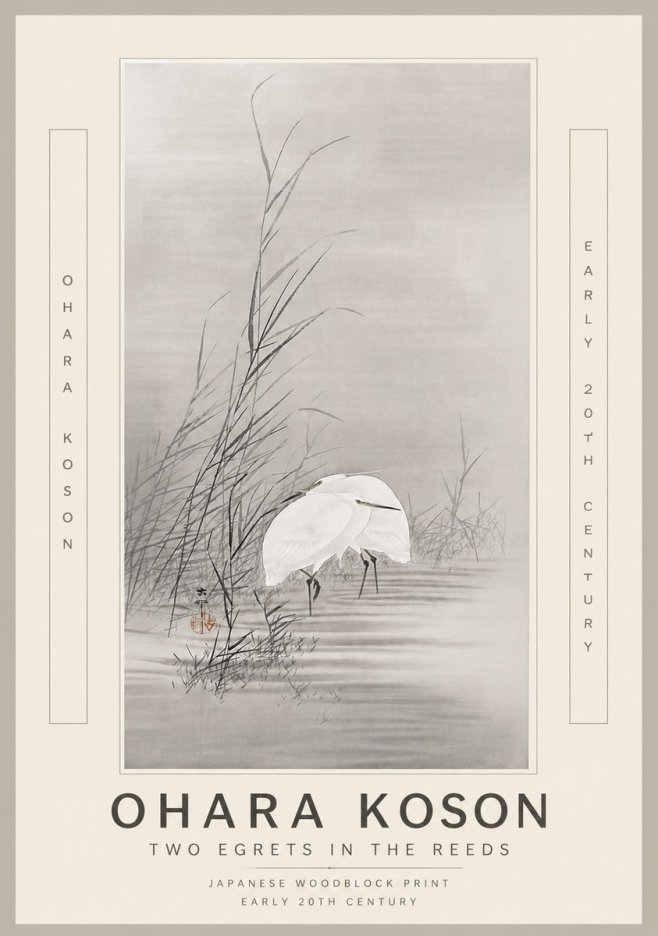 Ohara Koson Two Egrets in the Reeds No6 - Plakat
