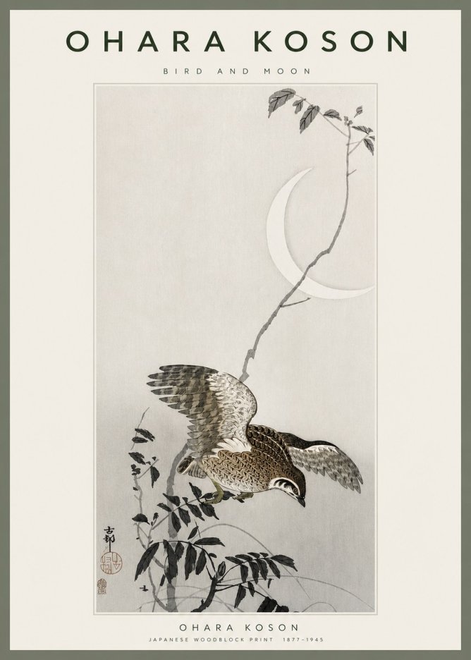 Ohara Koson Bird and Moon No2 - Plakat