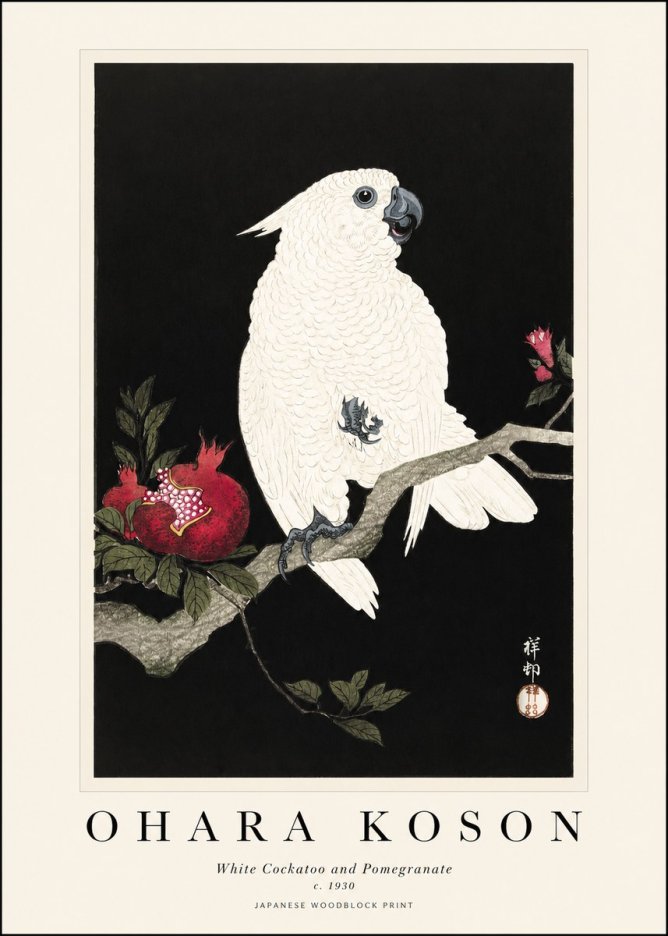 Ohara Koson White Cockatoo and Pomegranate I No1 - Plakat