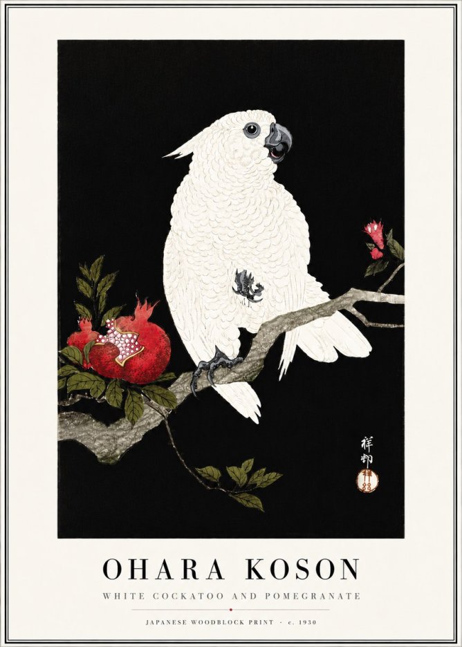 Ohara Koson White Cockatoo and Pomegranate I No4 - Plakat