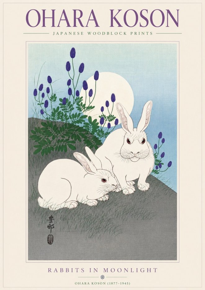 Ohara Koson Rabbits in Moonlight No3 - Plakat