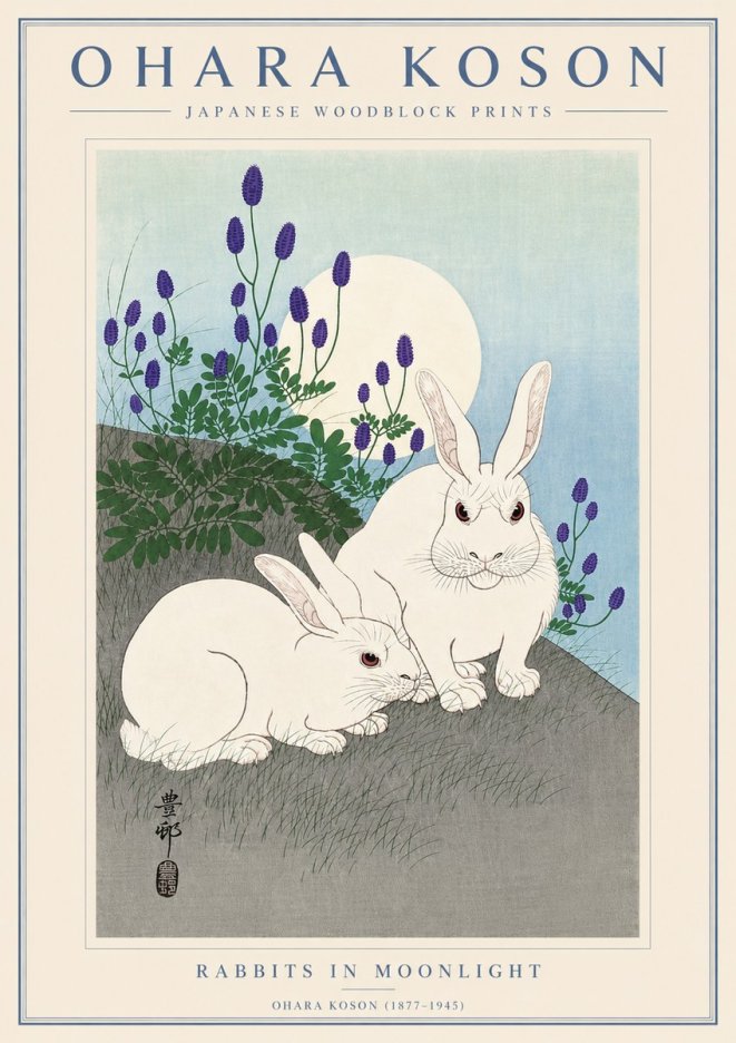 Ohara Koson Rabbits in Moonlight No4 - Plakat