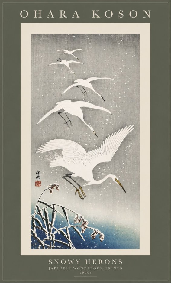 Ohara Koson Snowy Herons No3 - Plakat