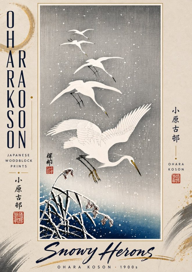 Ohara Koson Snowy Herons No5 - Plakat
