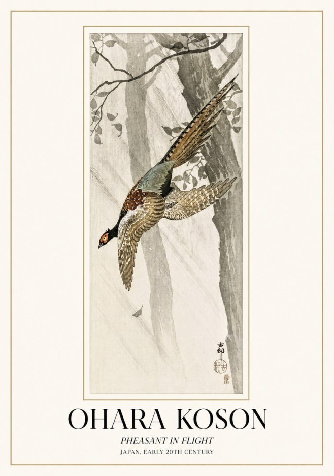 Ohara Koson Pheasant in Flight No1 - Plakat