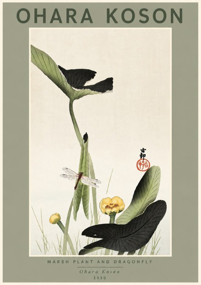 Ohara Koson Marsh Plant and Dragonfly No4 - Plakat