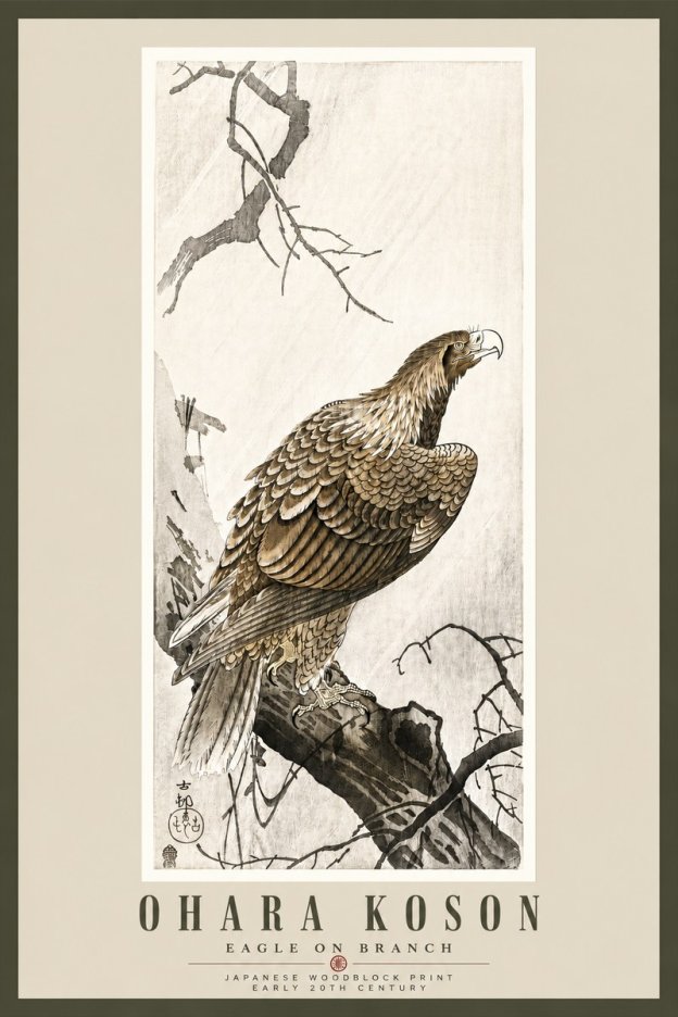 Ohara Koson Eagle on Branch No5 - Plakat