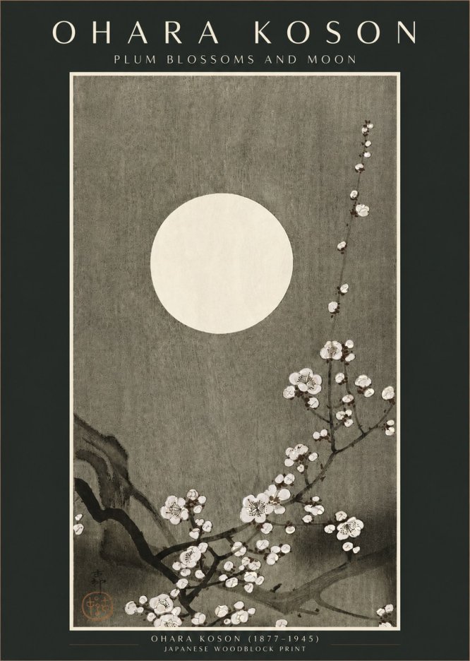 Ohara Koson Plum Blossoms and Moon No2 - Plakat