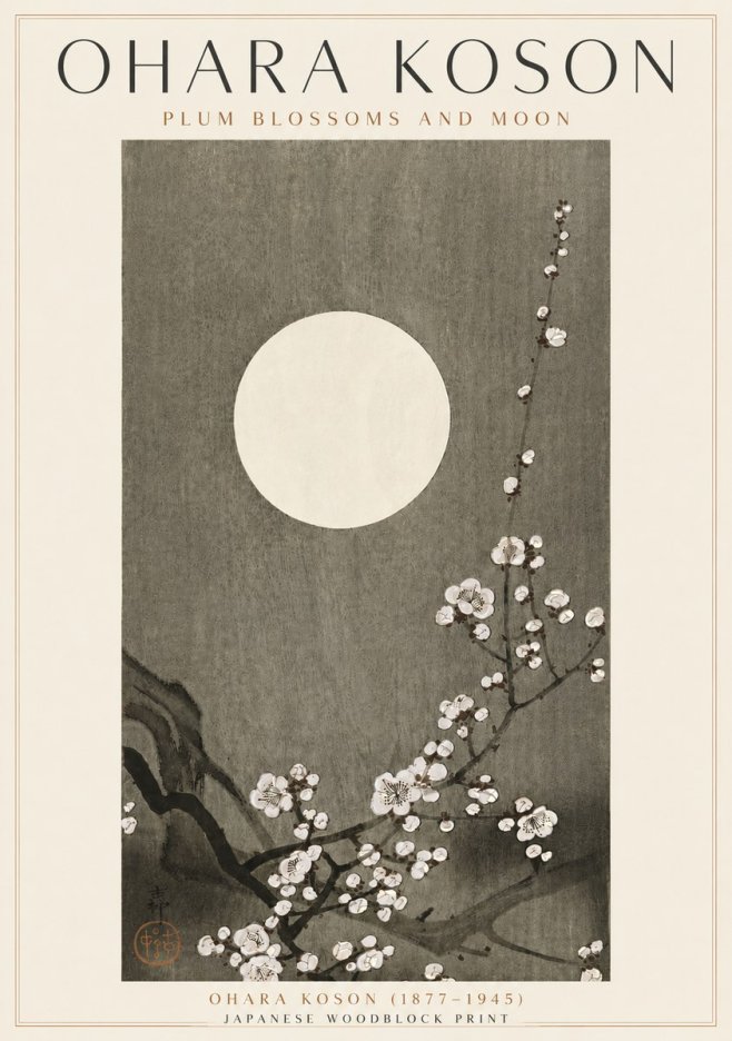 Ohara Koson Plum Blossoms and Moon No4 - Plakat