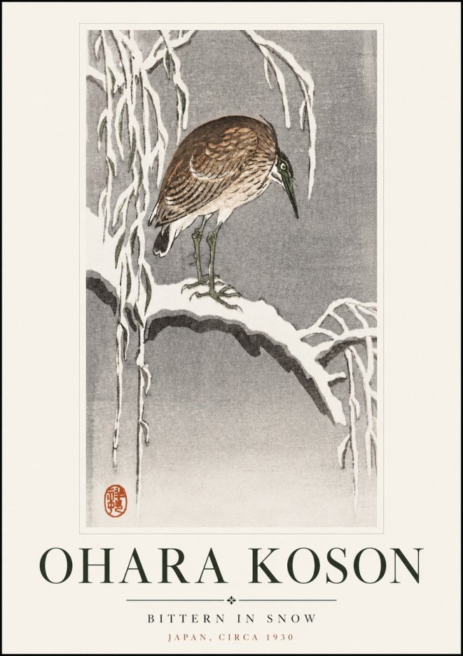 Ohara Koson Bittern in Snow No3 - Plakat