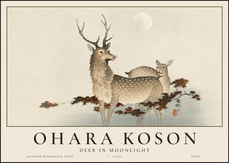 Ohara Koson Deer in Moonlight No3 - Plakat
