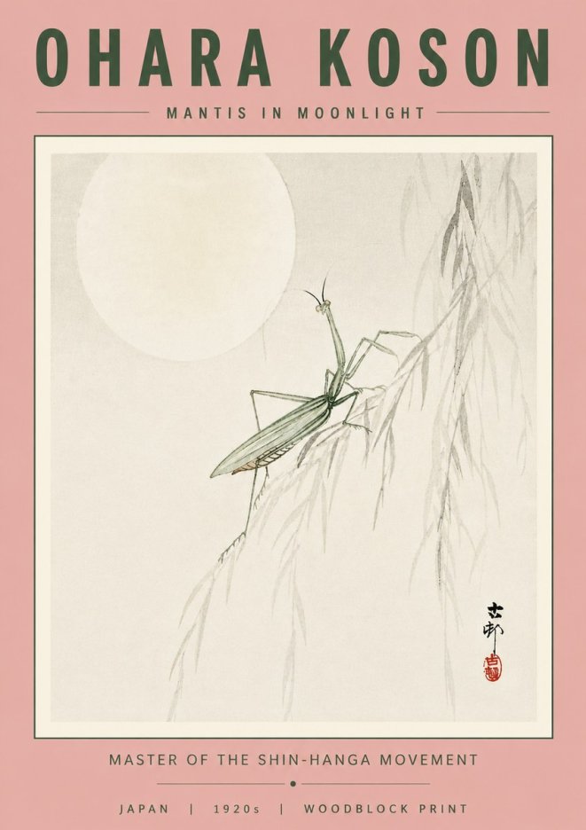 Ohara Koson Mantis in Moonlight No4 - Plakat