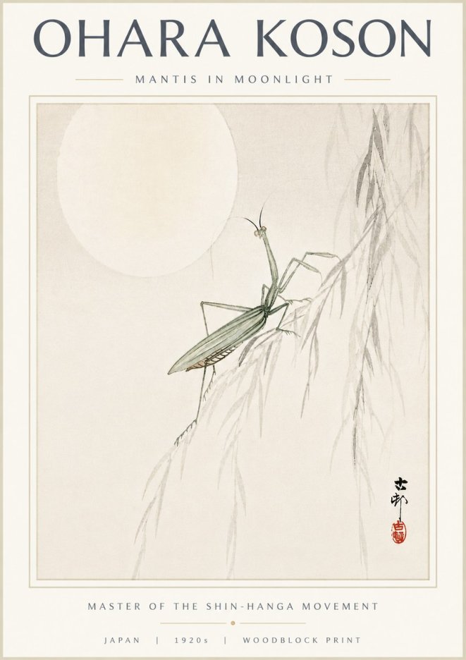 Ohara Koson Mantis in Moonlight No5 - Plakat