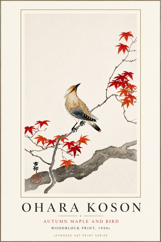 Ohara Koson Autumn Maple and Bird No3 - Plakat