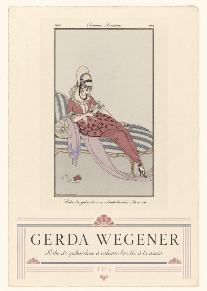 Gerda Wegener Robe De Gabardine À Volants Brodés À La Main I No3 - Plakat