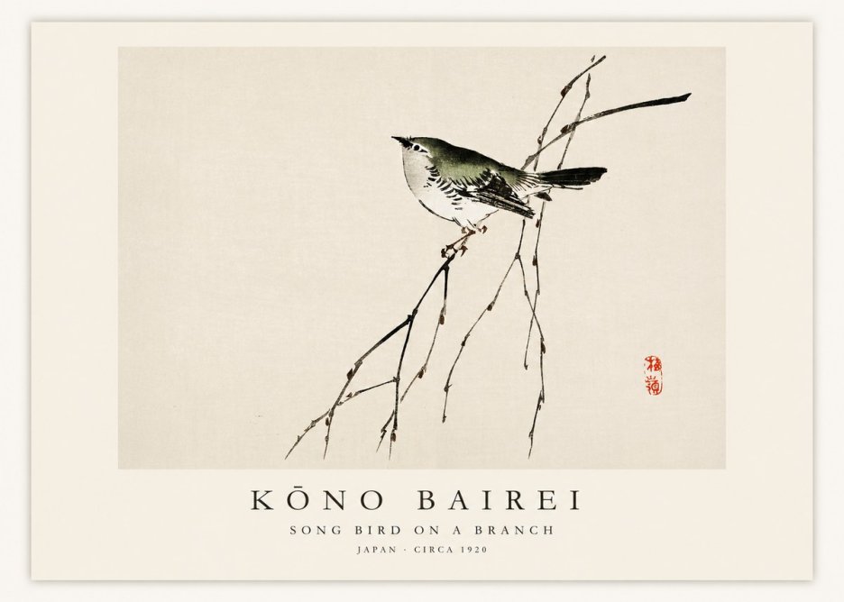 Kōno Bairei Song Bird on a Branch No1 - Plakat