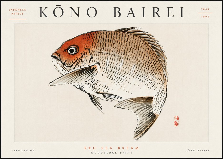 Kōno Bairei Red Sea Bream No6 - Plakat
