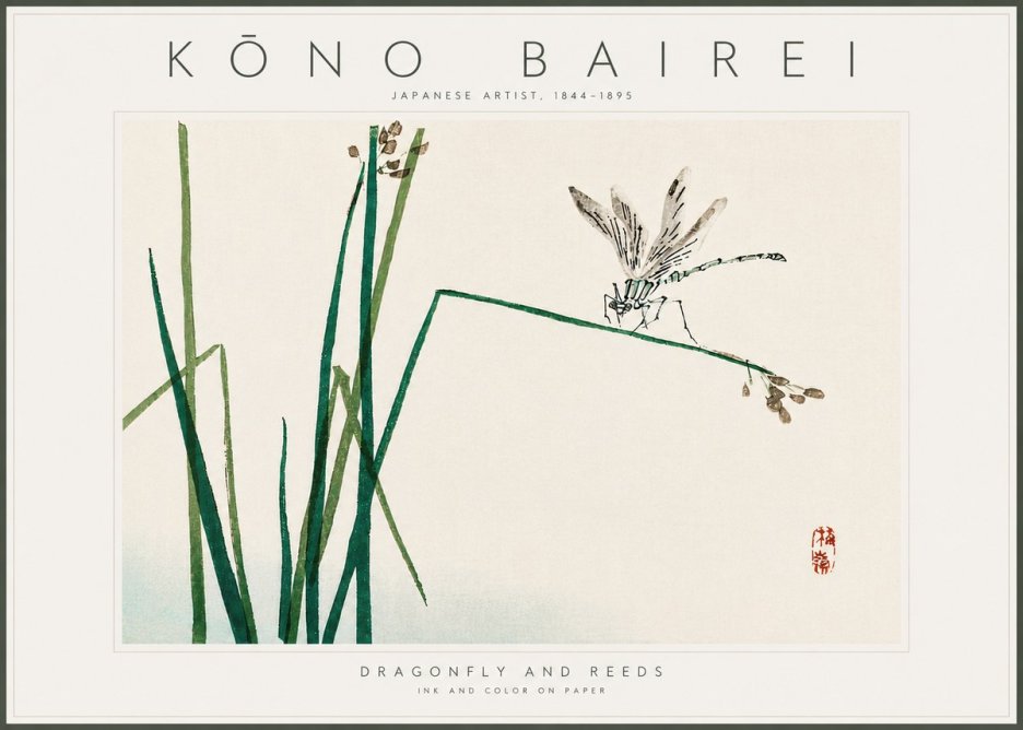 Kōno Bairei Dragonfly and Reeds No6 - Plakat