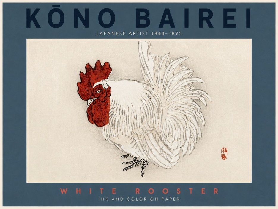 Kōno Bairei White Rooster No2 - Plakat