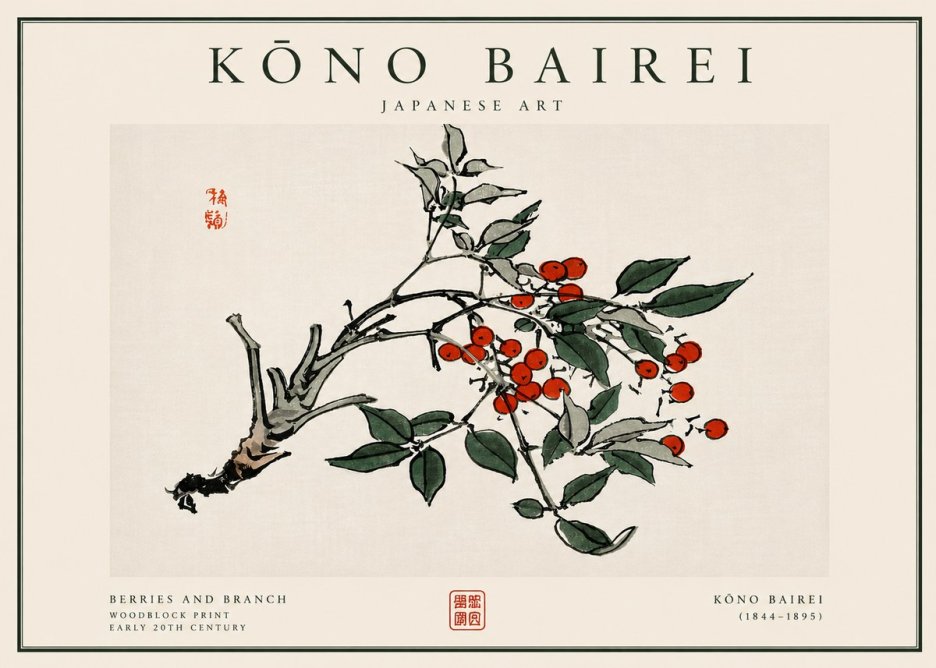 Kōno Bairei Berries and Branch No6 - Plakat