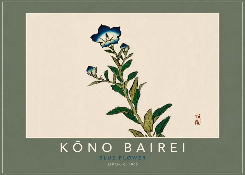 Kōno Bairei Blue Flower No5 - Plakat
