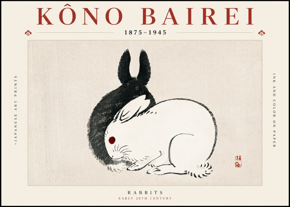 Kōno Bairei Rabbits No2 - Plakat