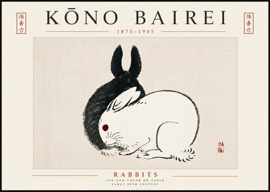 Kōno Bairei Rabbits No5 - Plakat